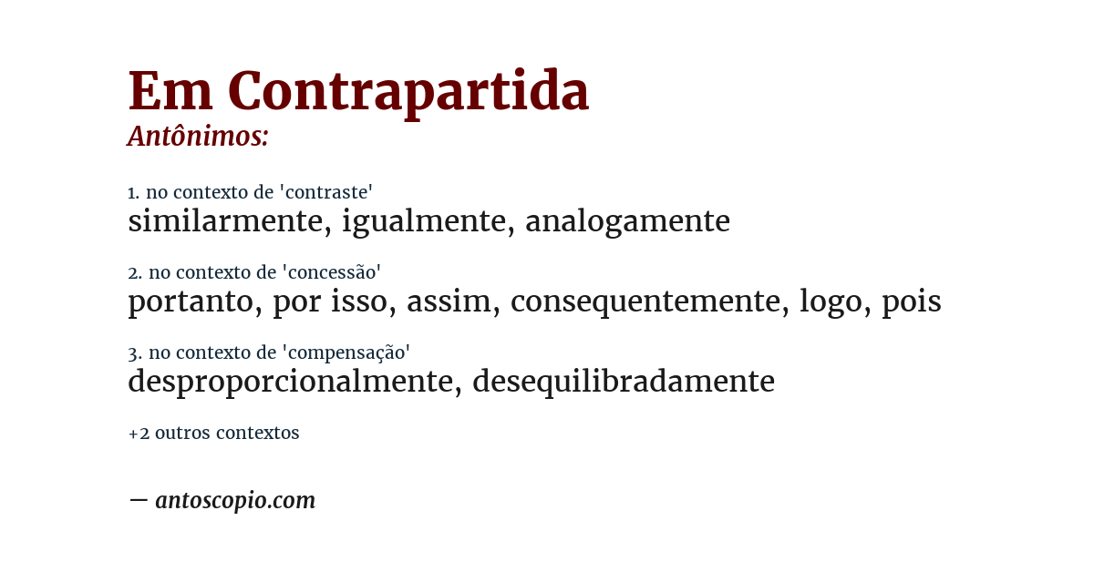 Antônimo de em contrapartida