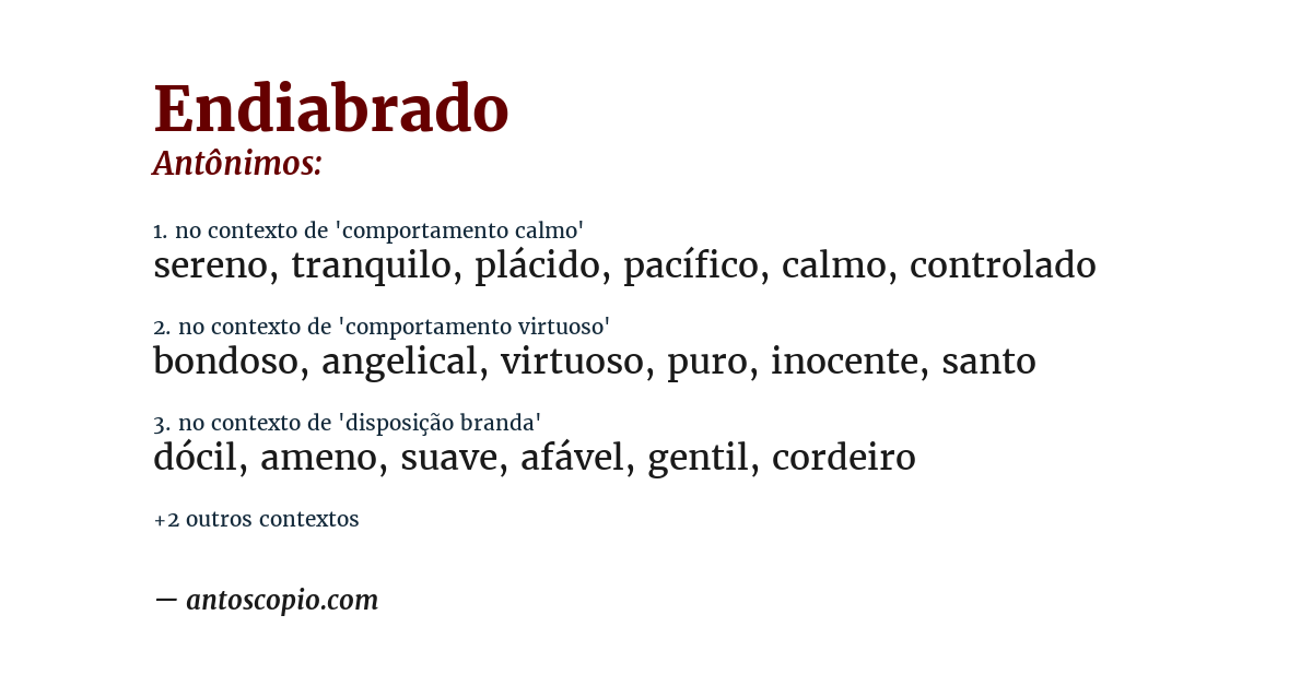 Antônimo de endiabrado