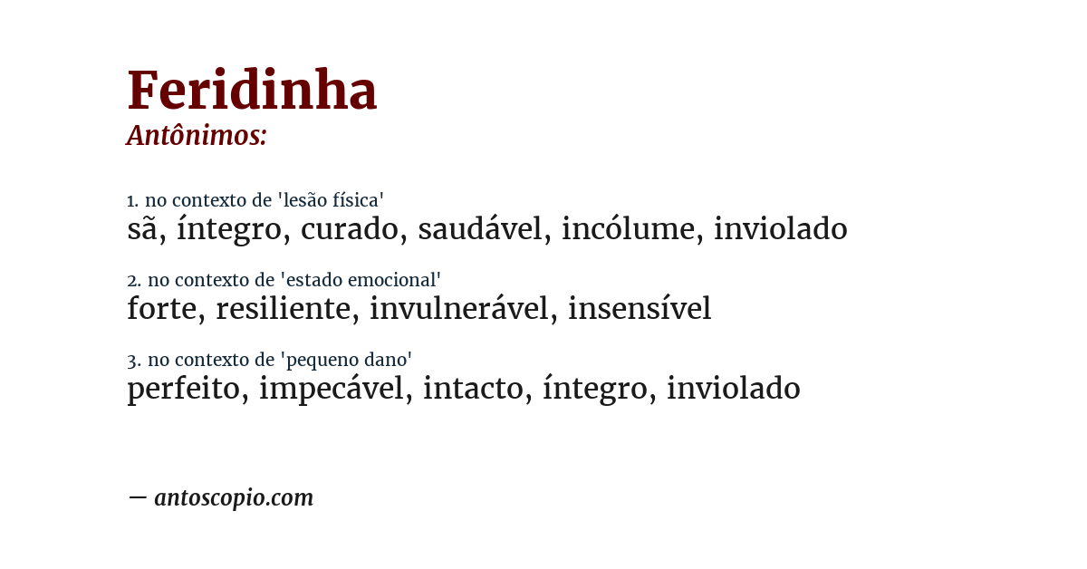 Antônimo de feridinha