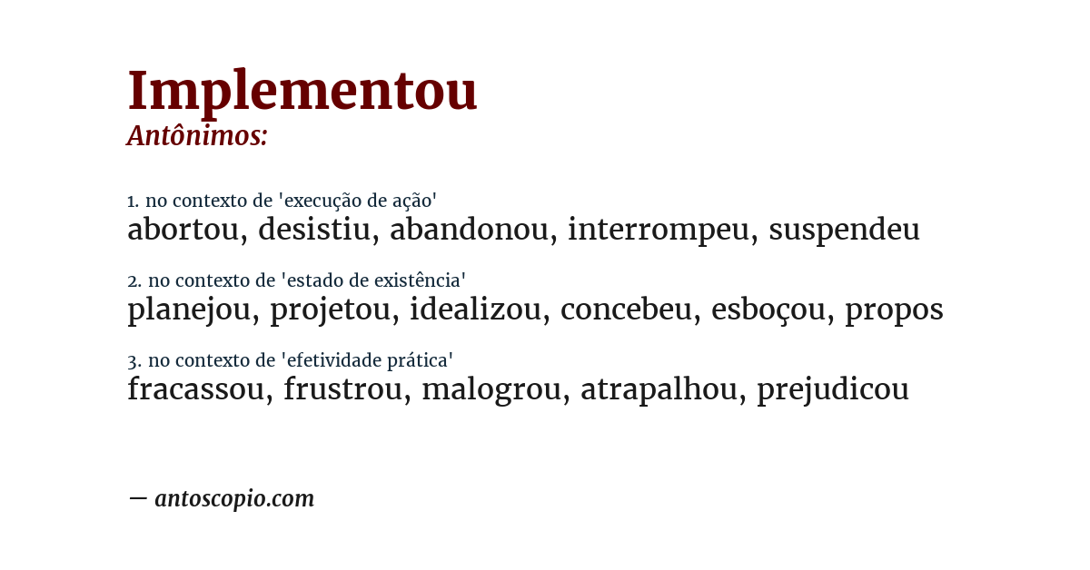 Antônimo de implementou