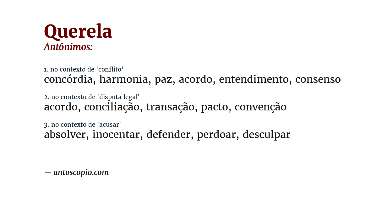 Antônimo de querela