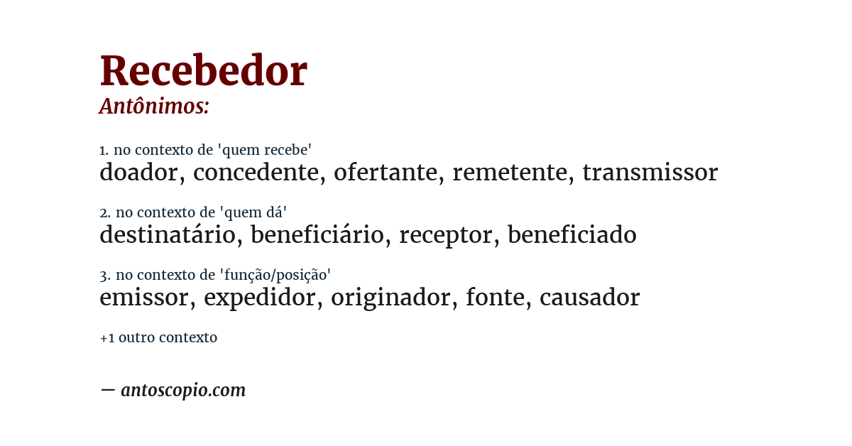 Antônimo de recebedor