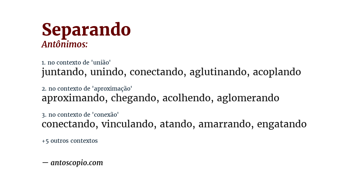 Antônimo de separando