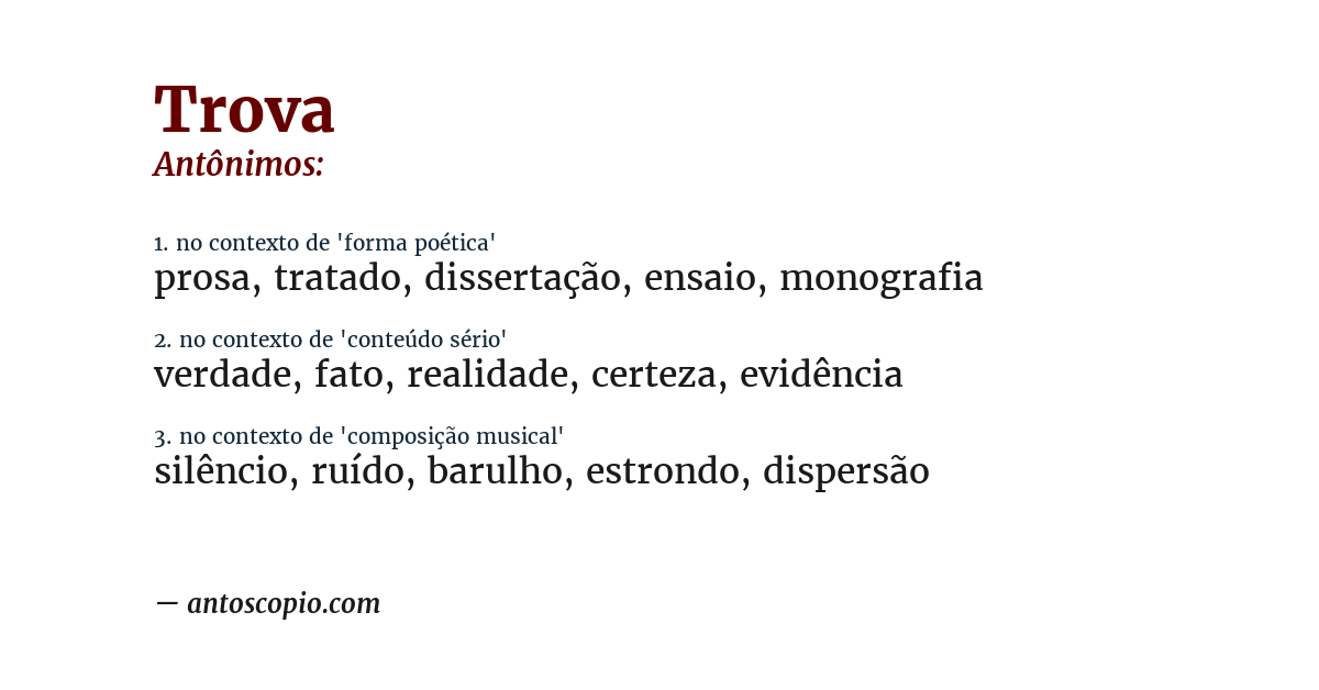 Antônimo de trova