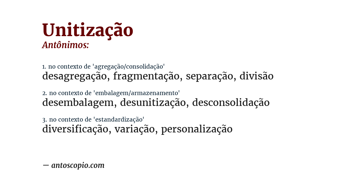 Antônimo de unitização