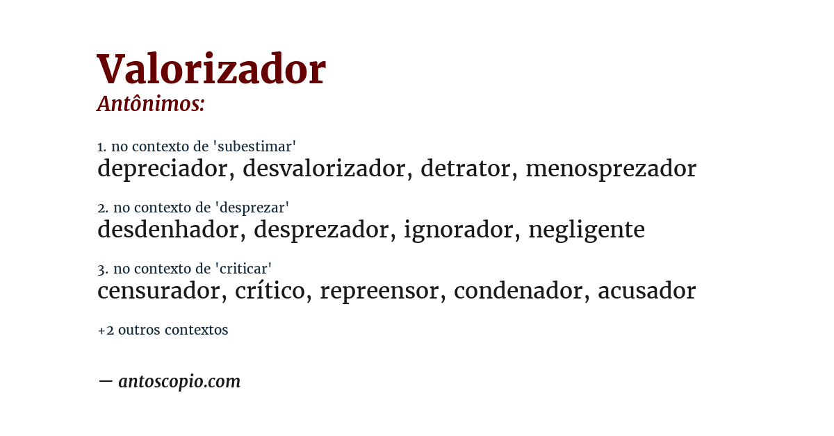 Antônimo de valorizador
