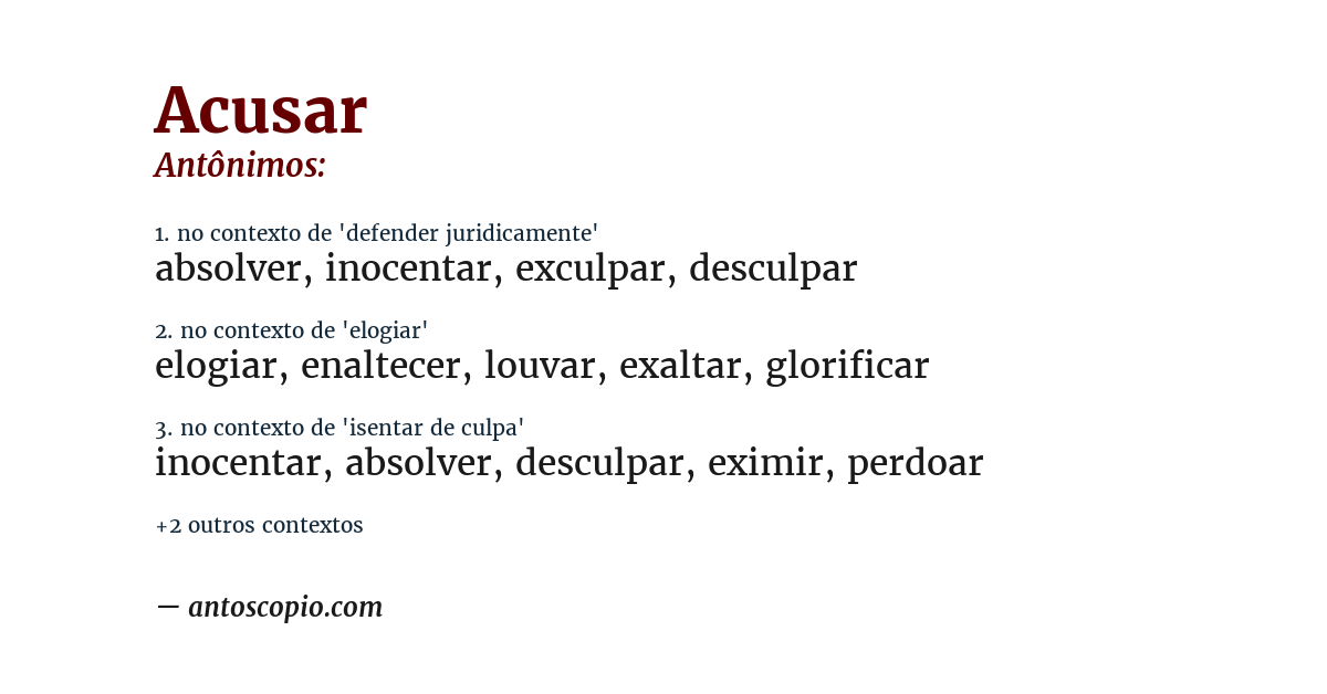 Antônimo de acusar