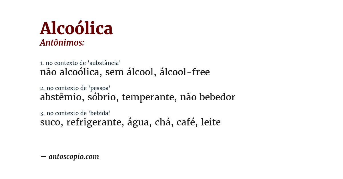 Antônimo de alcoólica