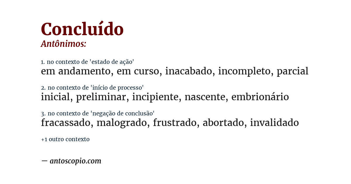 Antônimo de concluído