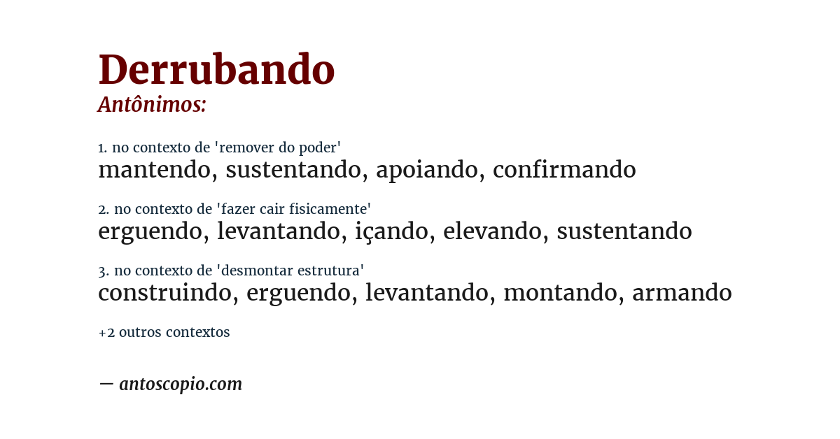 Antônimo de derrubando