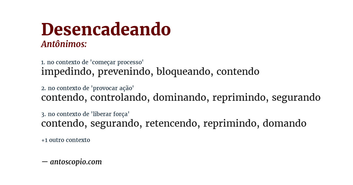 Antônimo de desencadeando