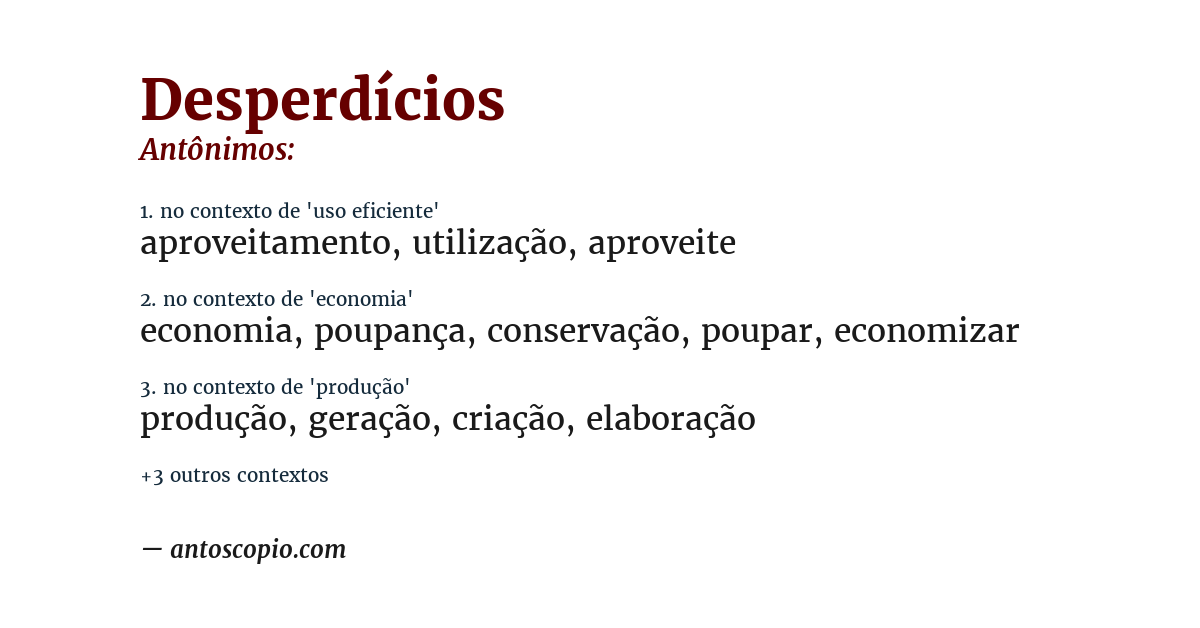 Antônimo de desperdícios