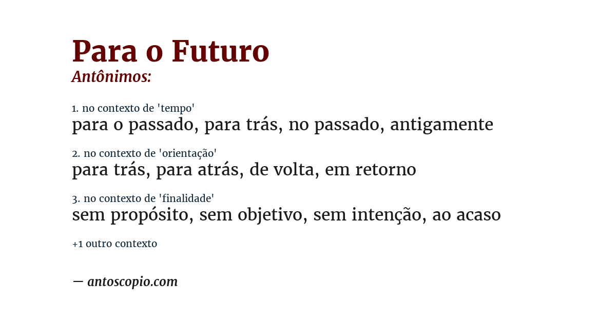 Antônimo de para o futuro