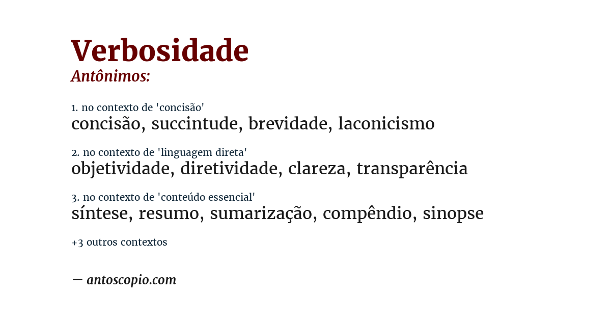 Antônimo de verbosidade
