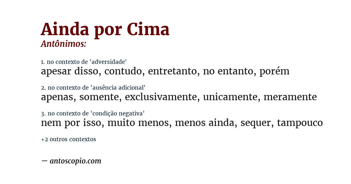 Antônimo de ainda por cima