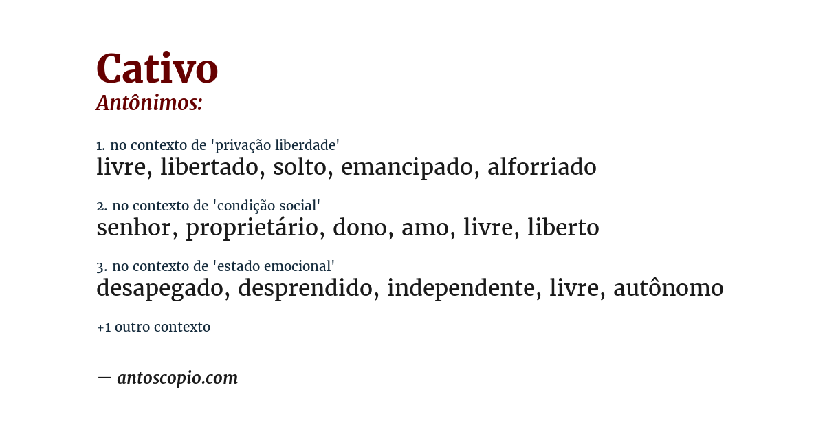 Antônimo de cativo