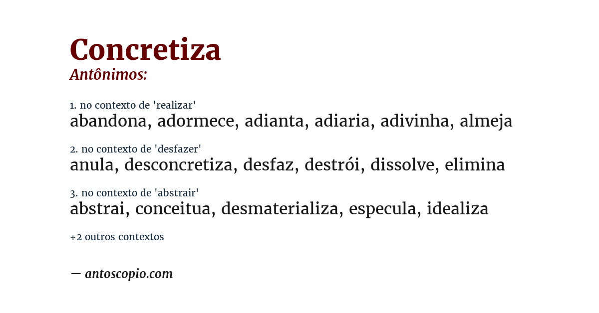 Antônimo de concretiza