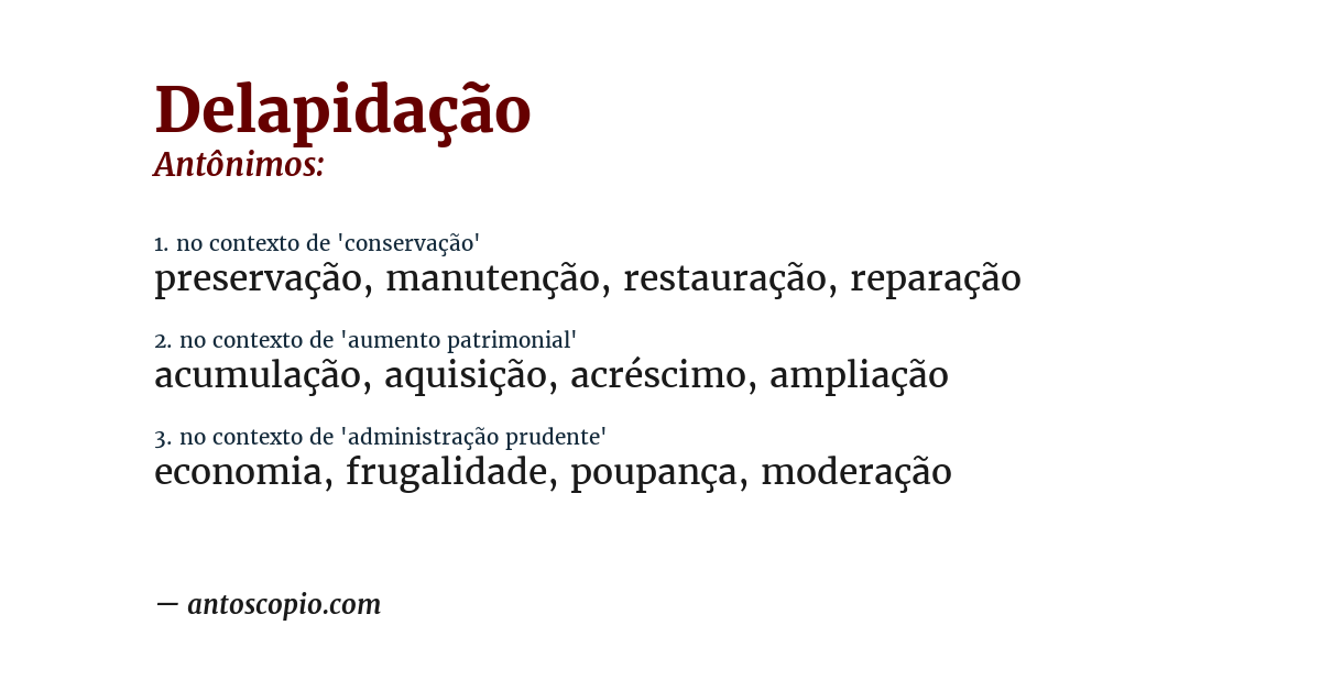 Antônimo de delapidação