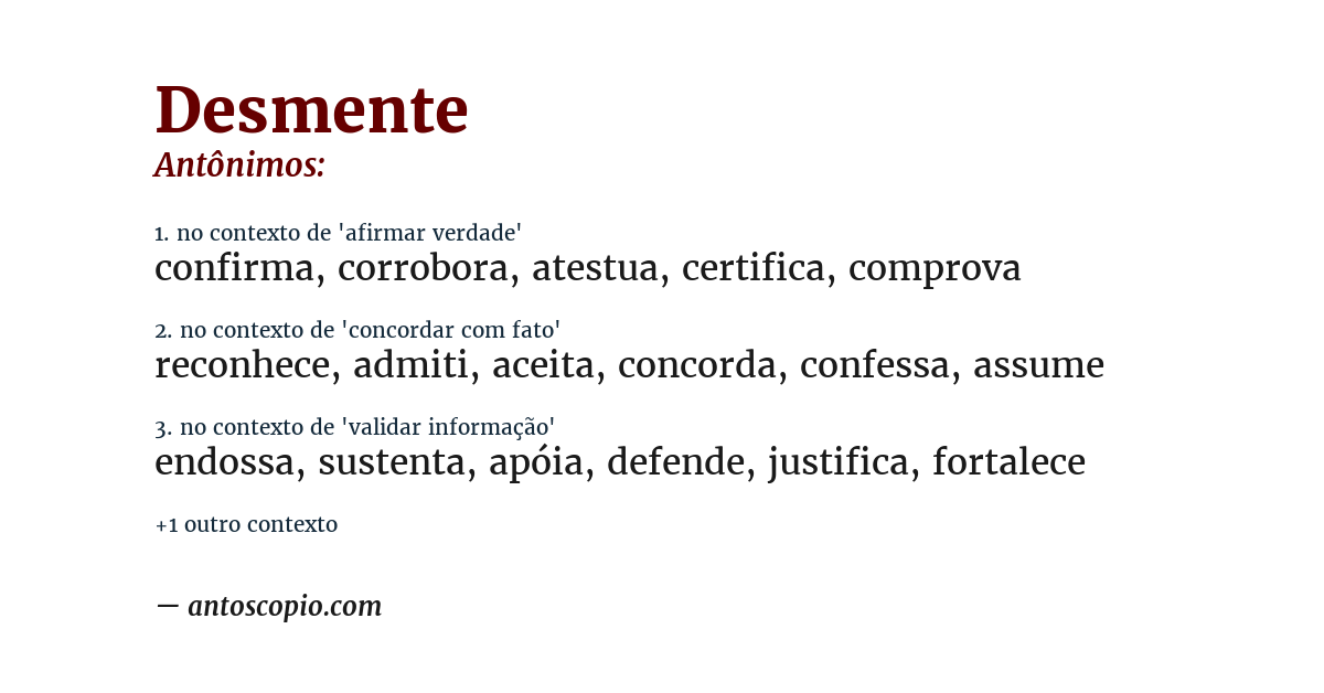 Antônimo de desmente