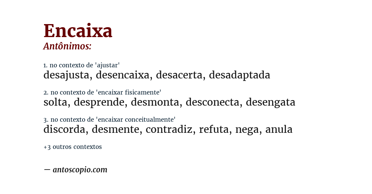 Antônimo de encaixa