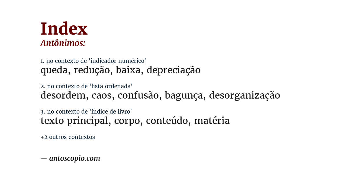 Antônimo de index