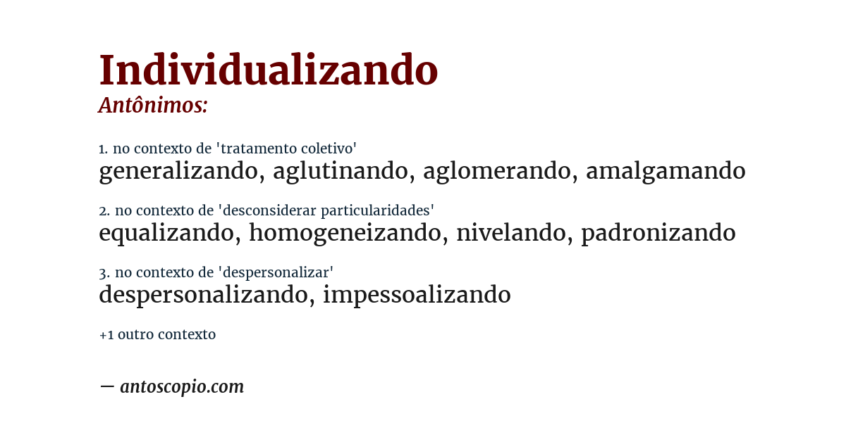 Antônimo de individualizando