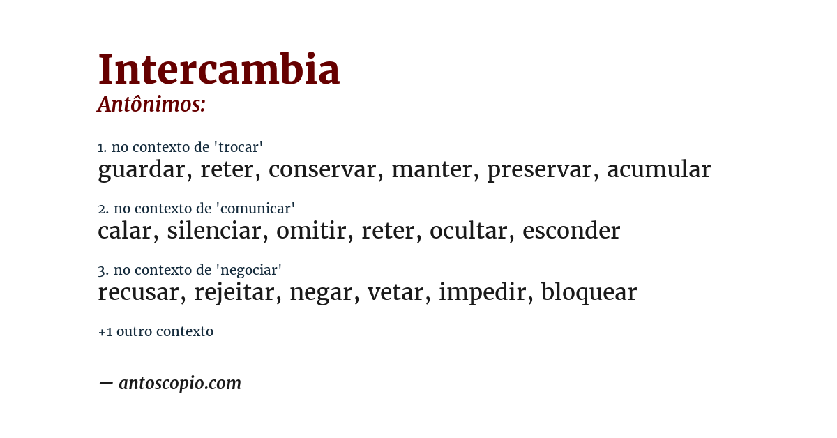 Antônimo de intercambia