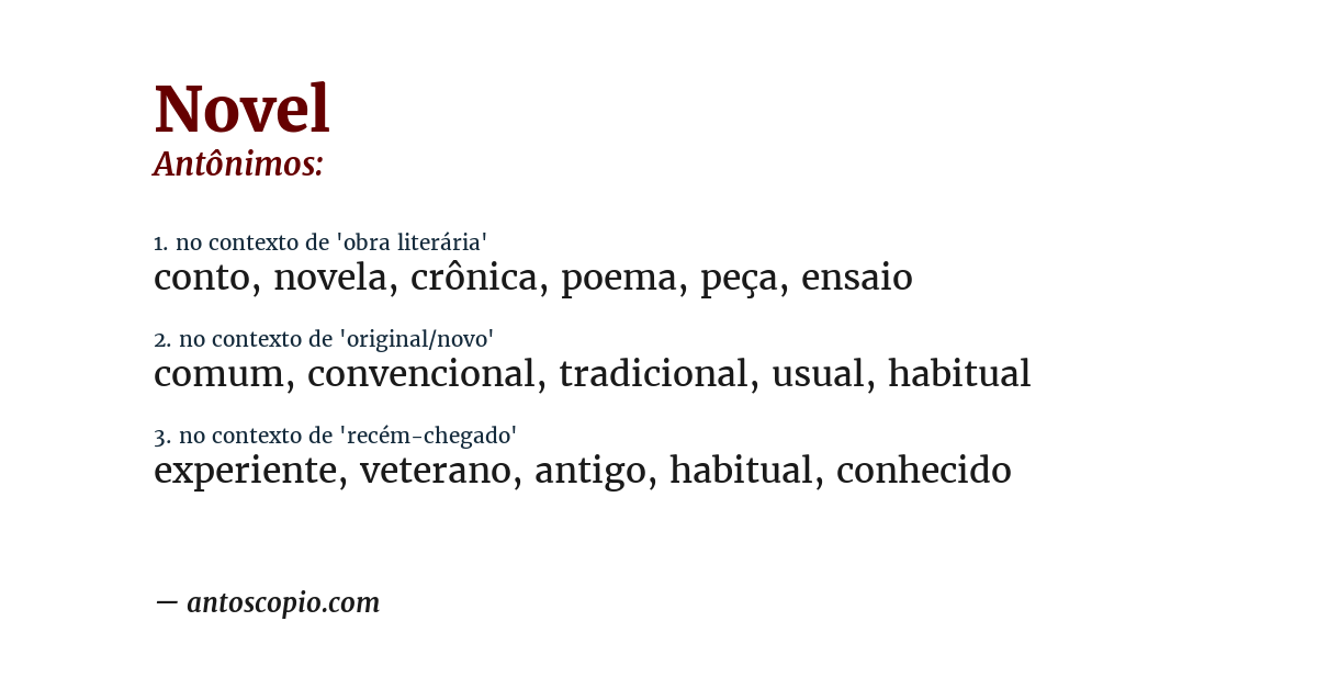 Antônimo de novel