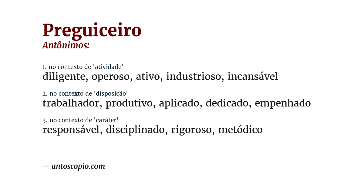 Antônimo de preguiceiro
