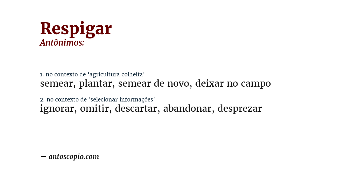 Antônimo de respigar