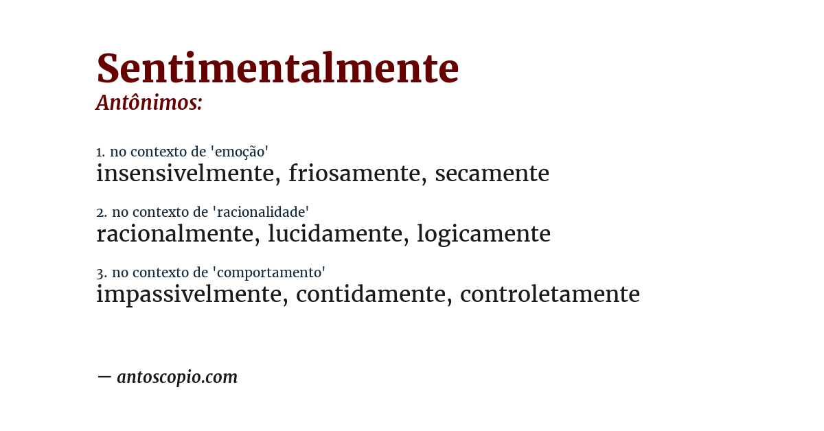 Antônimo de sentimentalmente