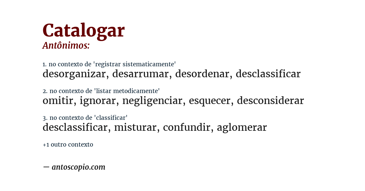 Antônimo de catalogar