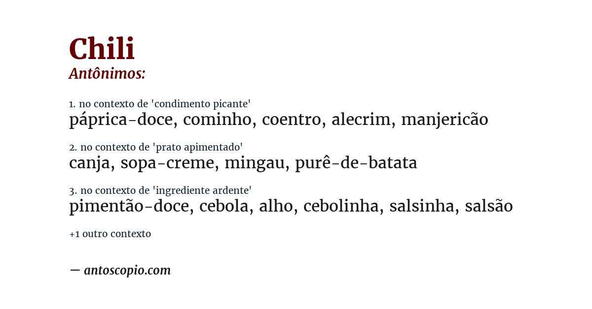 Antônimo de chili