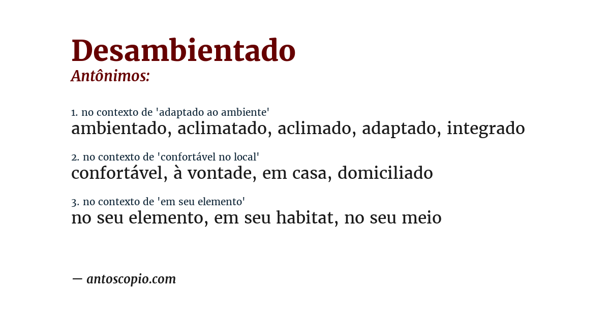 Antônimo de desambientado