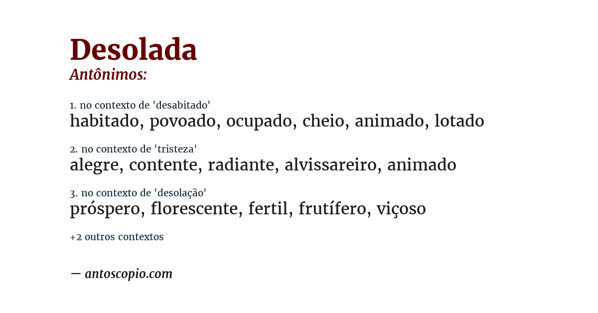 Antônimo de desolada