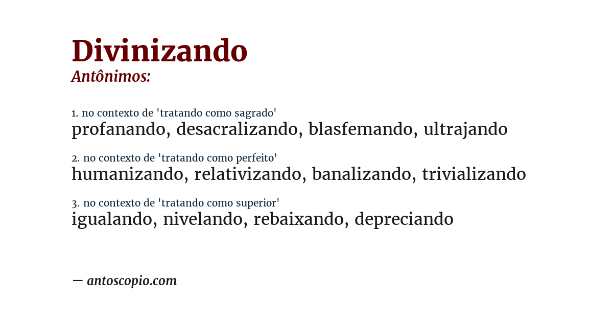 Antônimo de divinizando