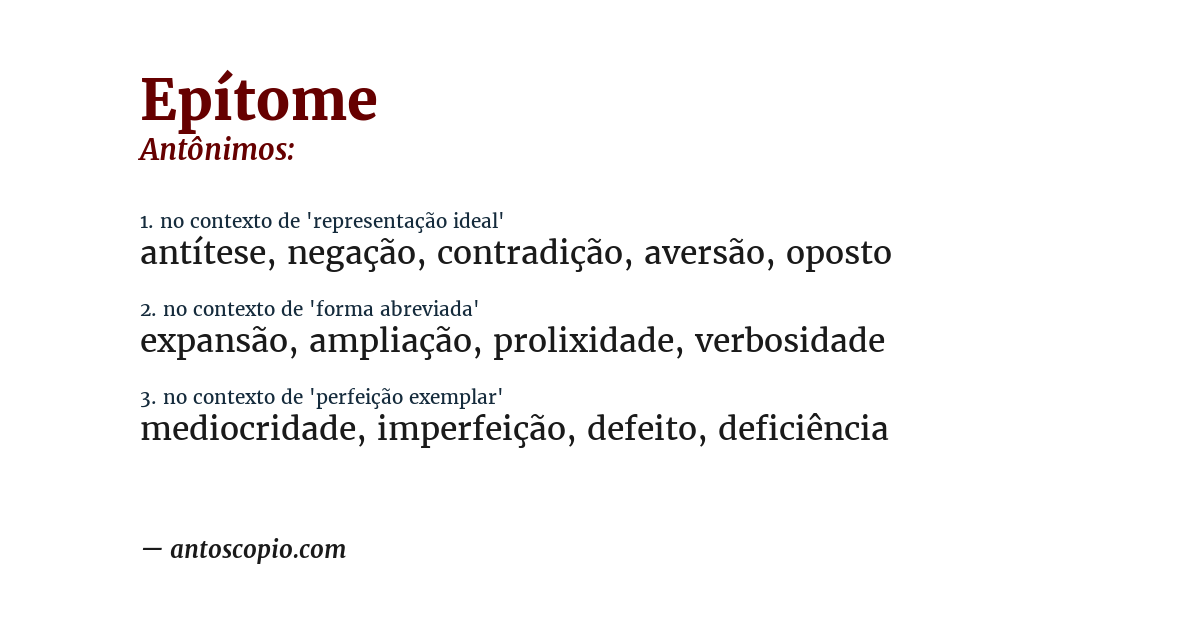Antônimo de epítome