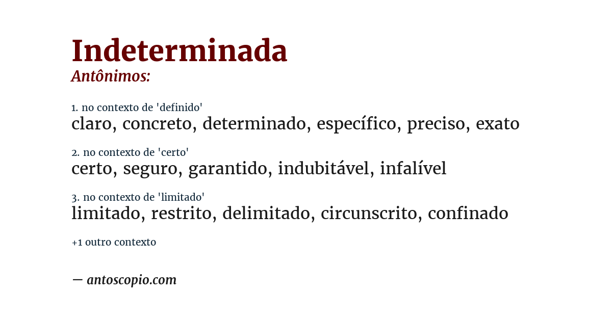 Antônimo de indeterminada