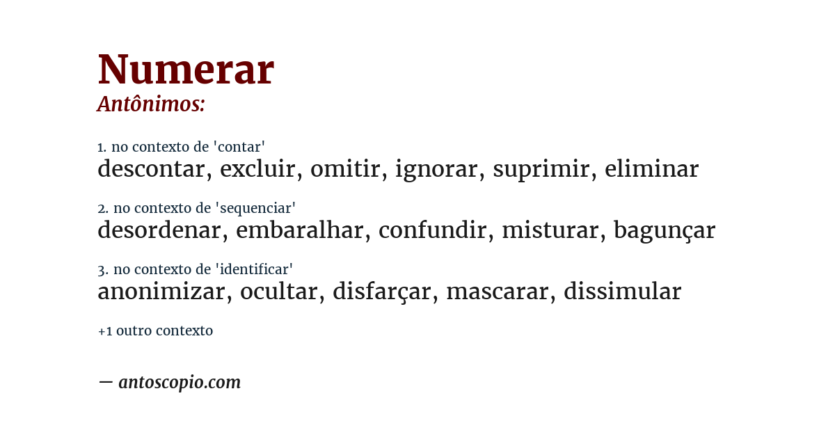 Antônimo de numerar