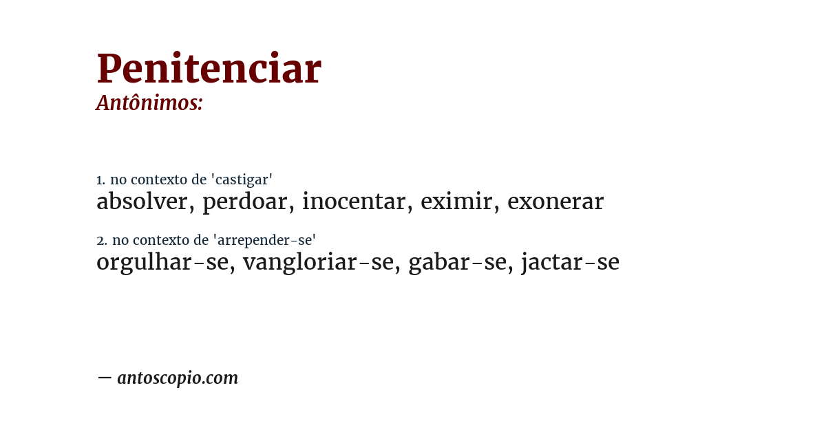 Antônimo de penitenciar