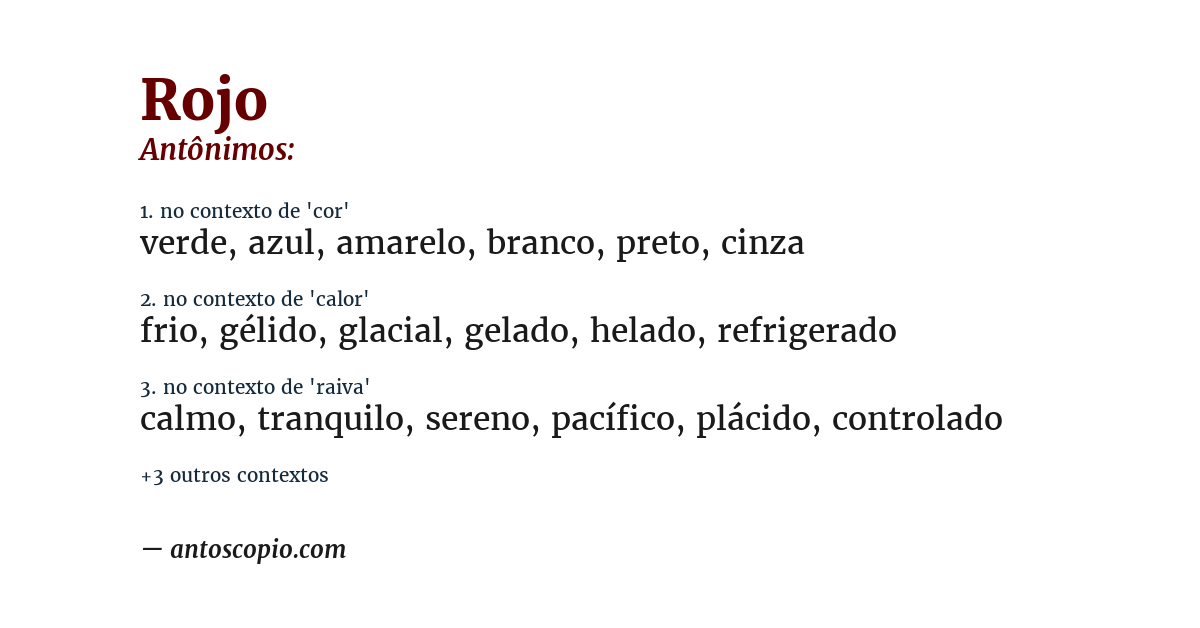 Antônimo de rojo
