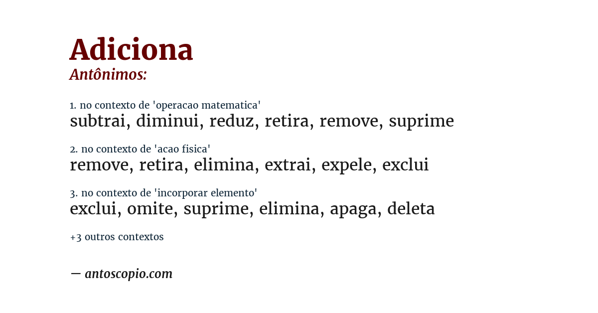 Antônimo de adiciona