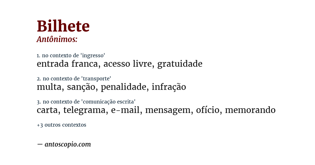Antônimo de bilhete