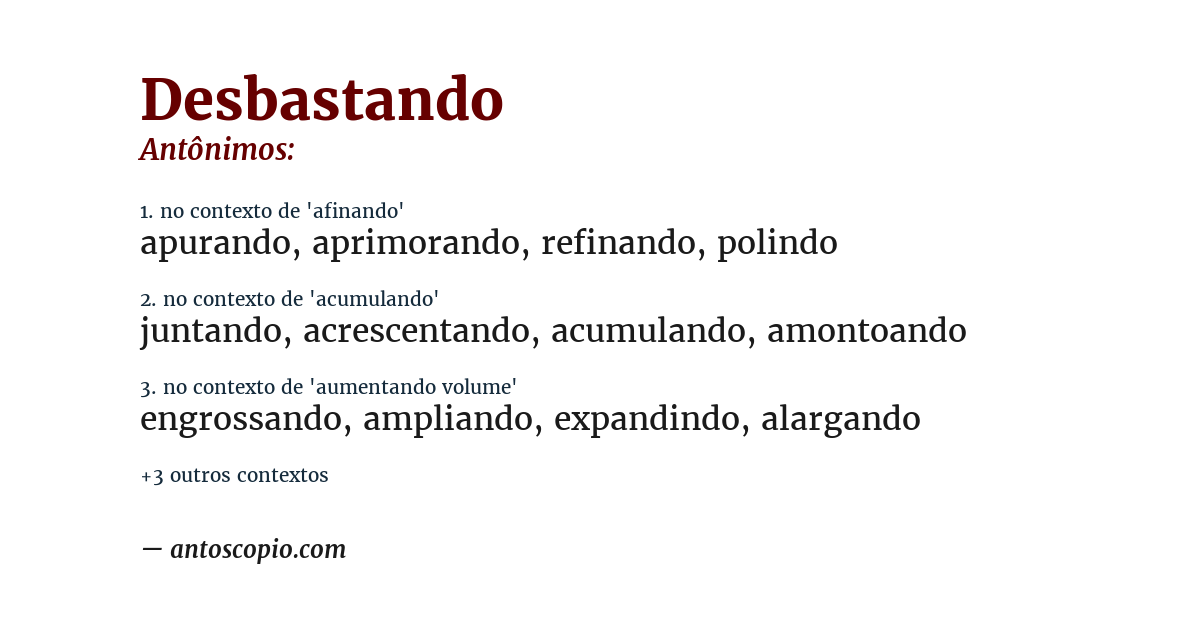 Antônimo de desbastando