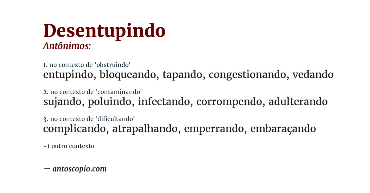 Antônimo de desentupindo