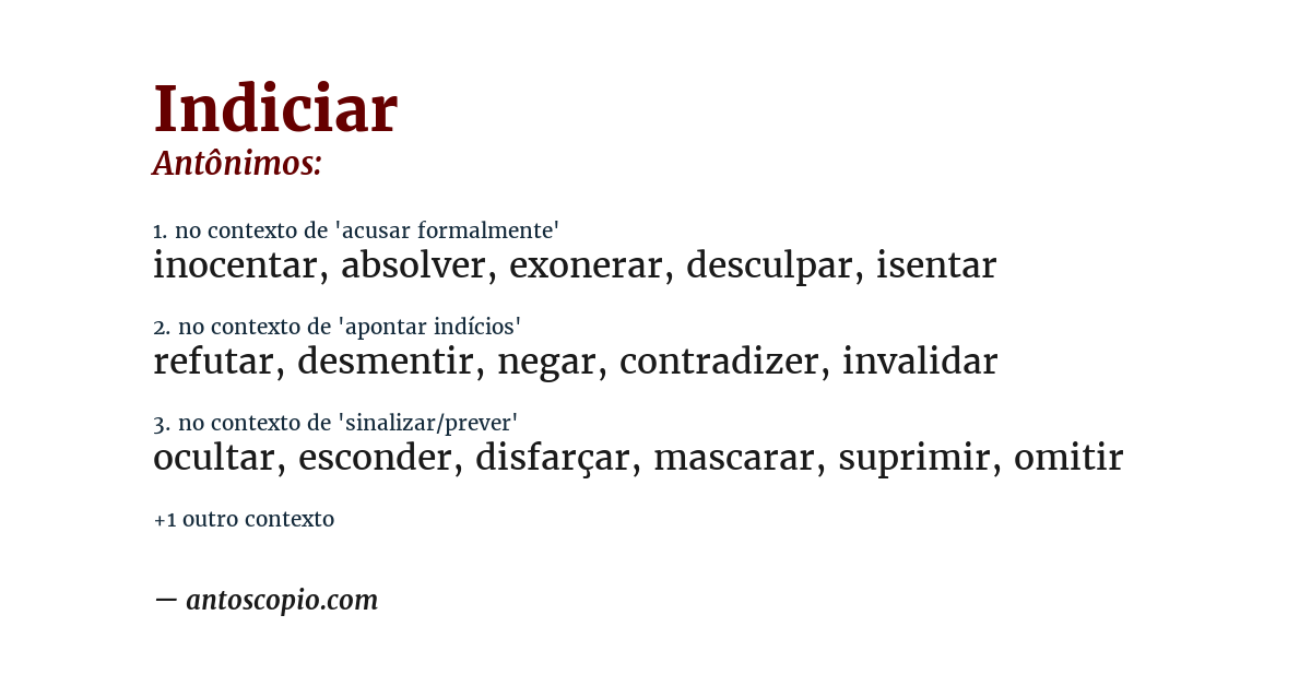 Antônimo de indiciar