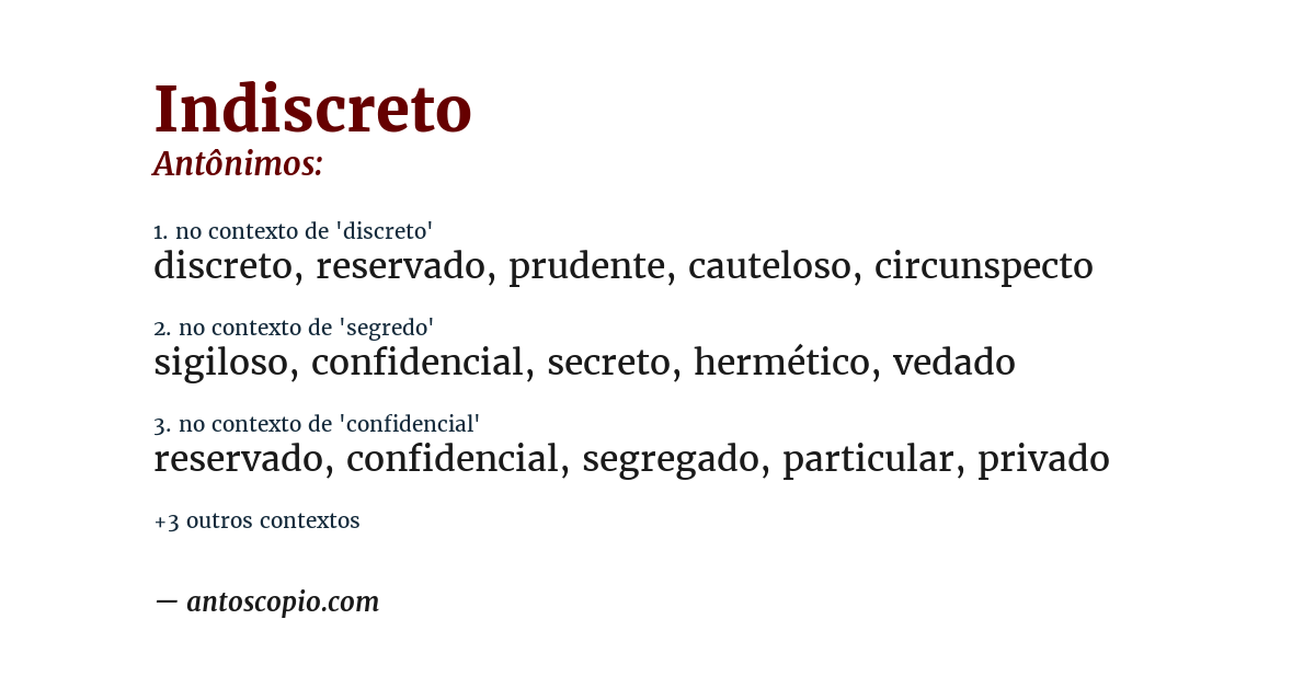 Antônimo de indiscreto