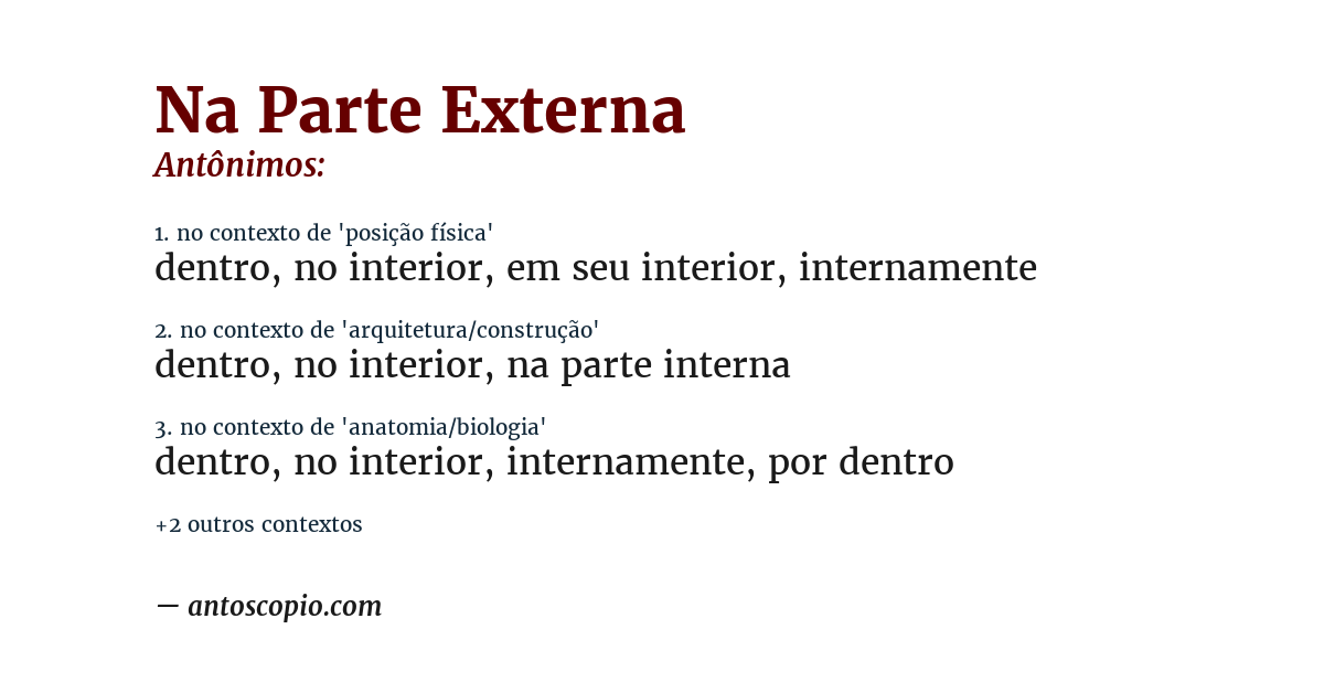 Antônimo de na parte externa