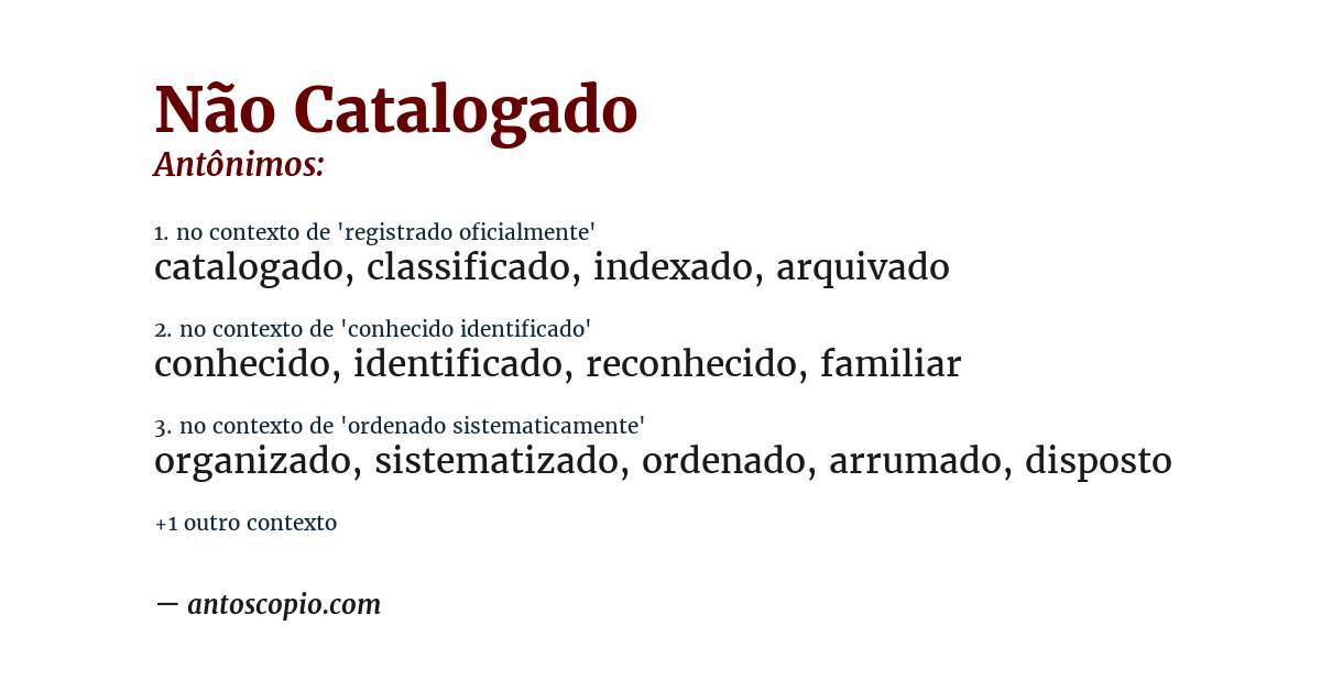 Antônimo de não catalogado
