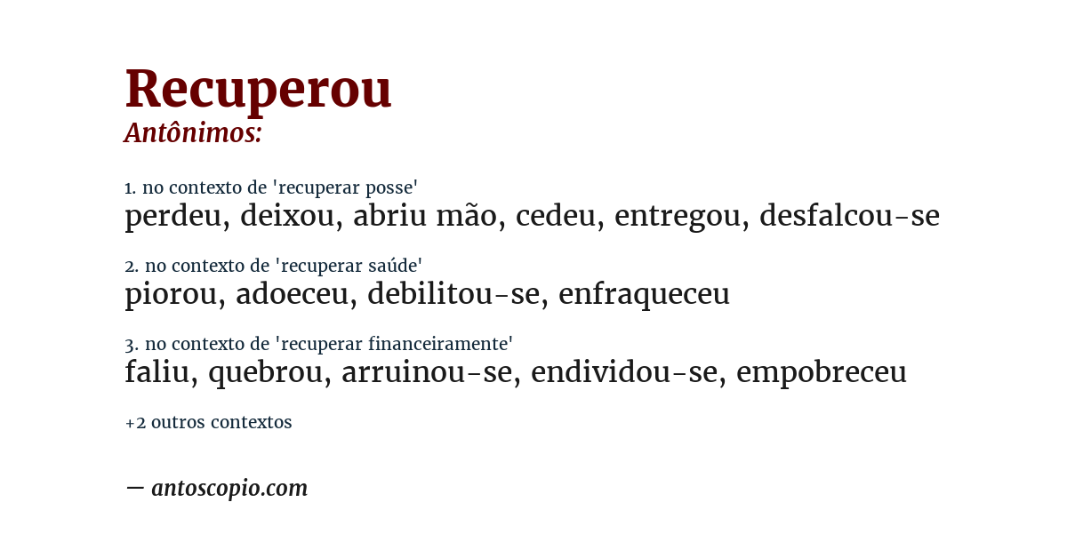 Antônimo de recuperou
